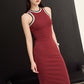 SLOW DOWN STRIPE DRESS (BURGUNDY)