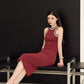 SLOW DOWN STRIPE DRESS (BURGUNDY)
